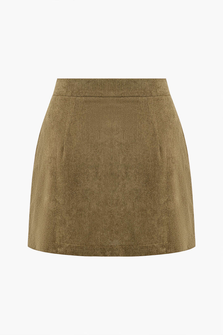 Fitilli Kadife Düğmeli Etek