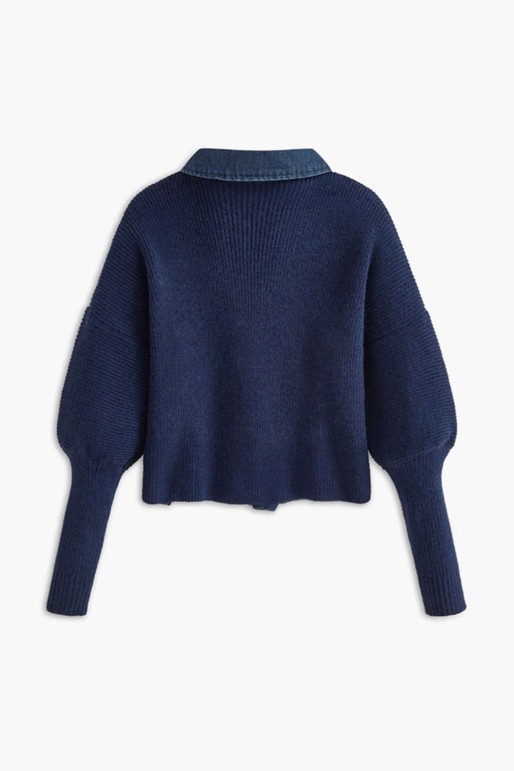 Denim Kontrast Düğmeli Kazak Hırka
