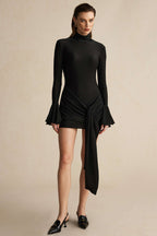 Katı düğümlü çan kollu mini elbise