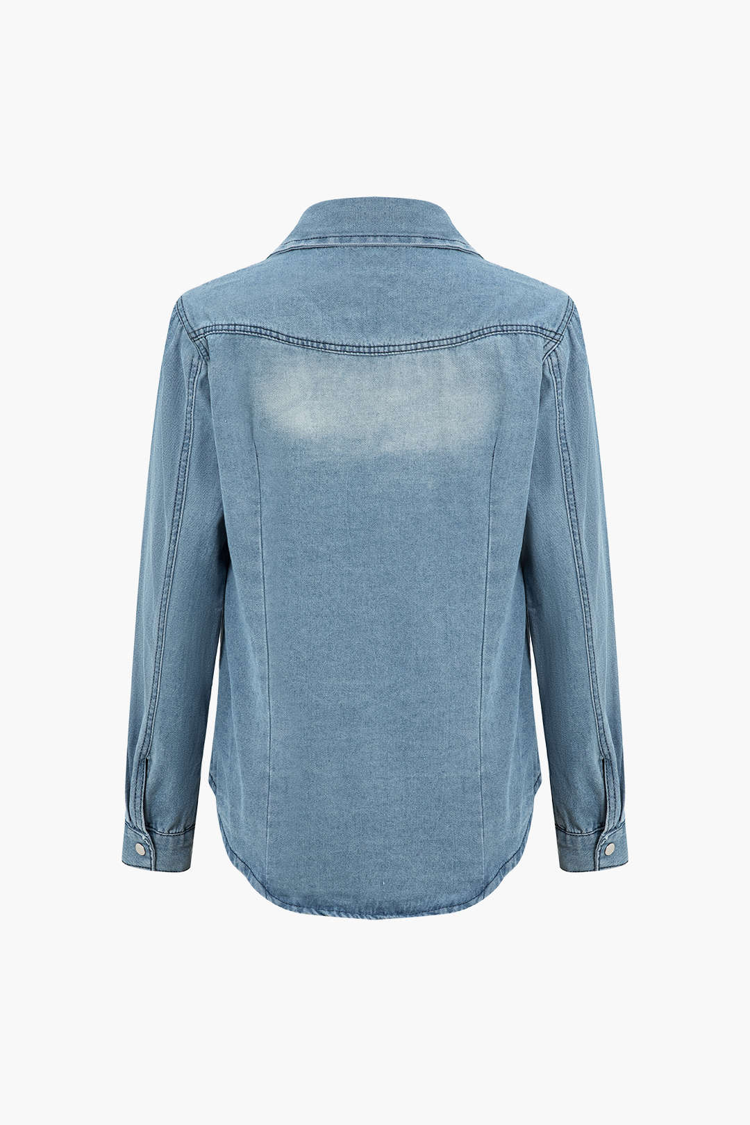 Katı Denim Düğmeli Cepli Gömlek