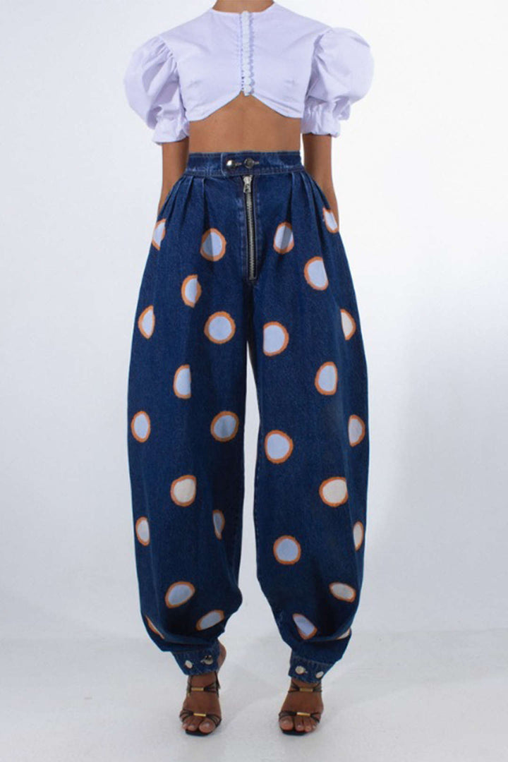 Yüksek bel lastikli Denim Barrel Kot