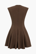 Katı Yuvarlak Yaka Mini Elbise