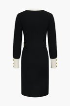 Örgü Zincir Düğmeli Uzun Kollu midi Elbise