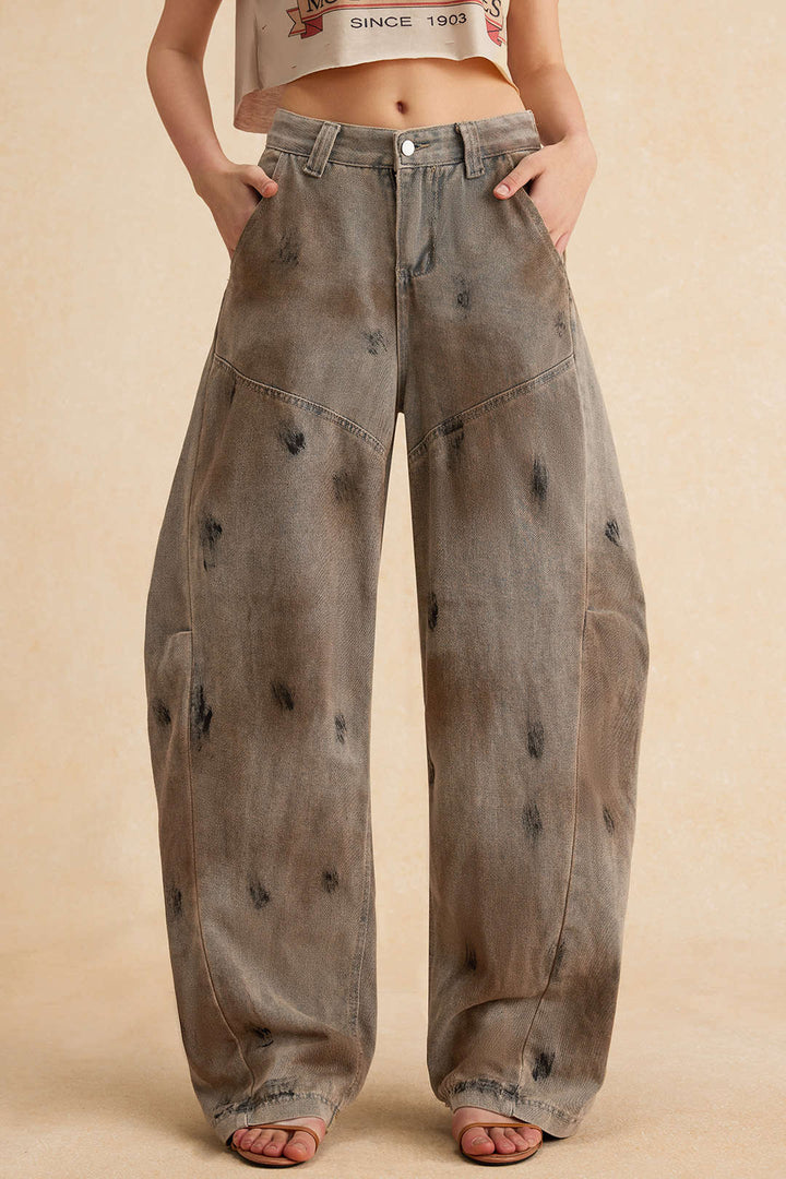 Eskitilmiş Denim Barrel Kot