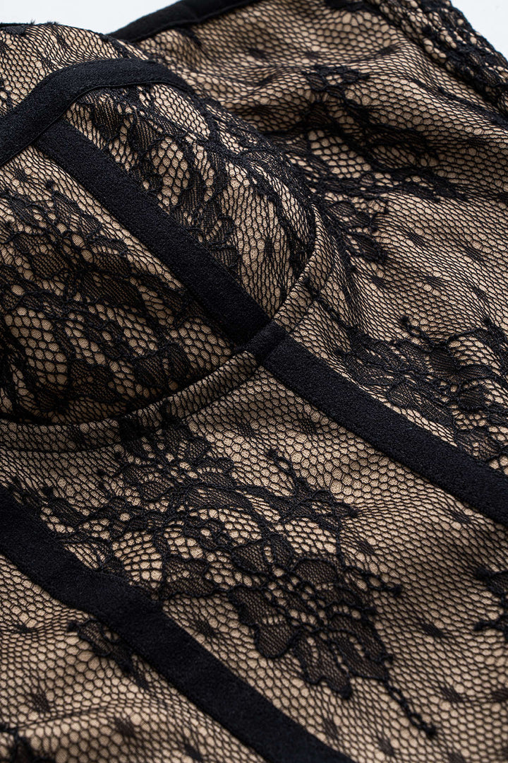 Saten Dantel Pileli Parçalı Bustiyer Korseli Straplez Mini Elbise