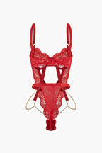 Metalik Zincir Detaylı Dekolteli Büstiyer Bodysuit