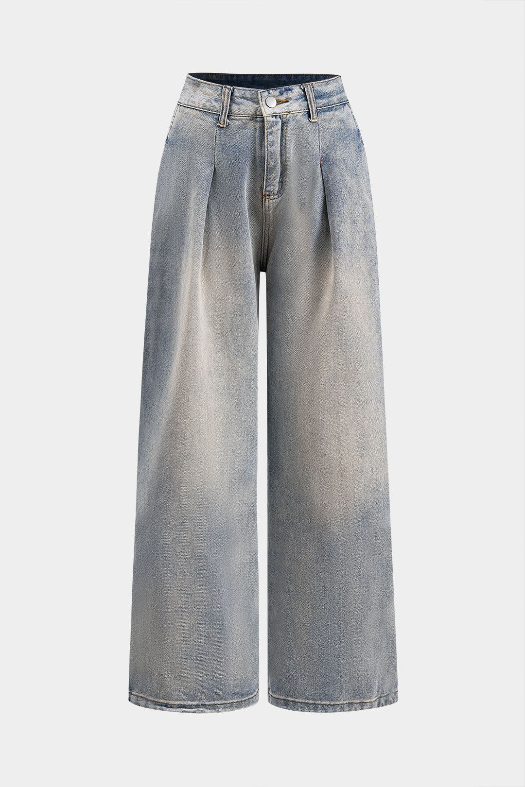 Solmuş Denim Pileli Düğmeli Cep Detaylı Geniş Paça Jean