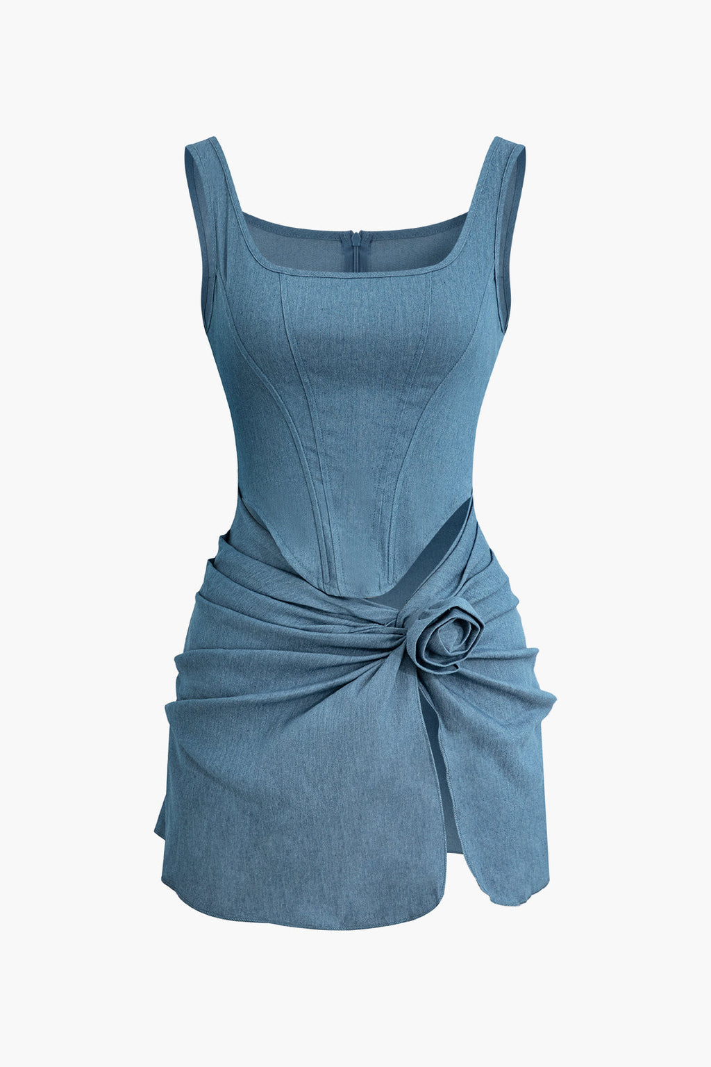 3D Çiçek Dantelli Tank Denim mini Elbise