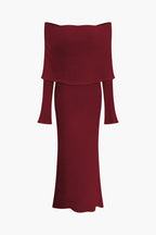 Düşük Omuz Açık Örgü maksi Elbise