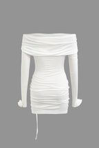 Düz Renk 3D Çiçekli Uzun Kollu Mini Elbise