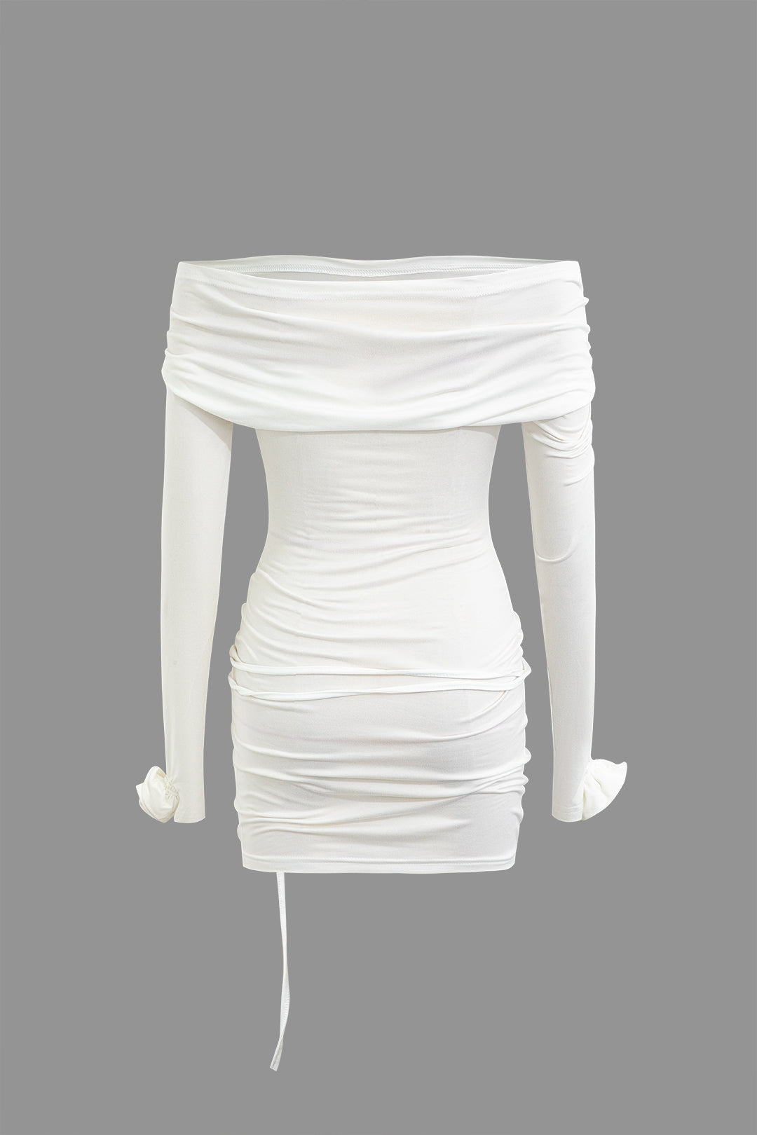 Düz Renk 3D Çiçekli Uzun Kollu Mini Elbise