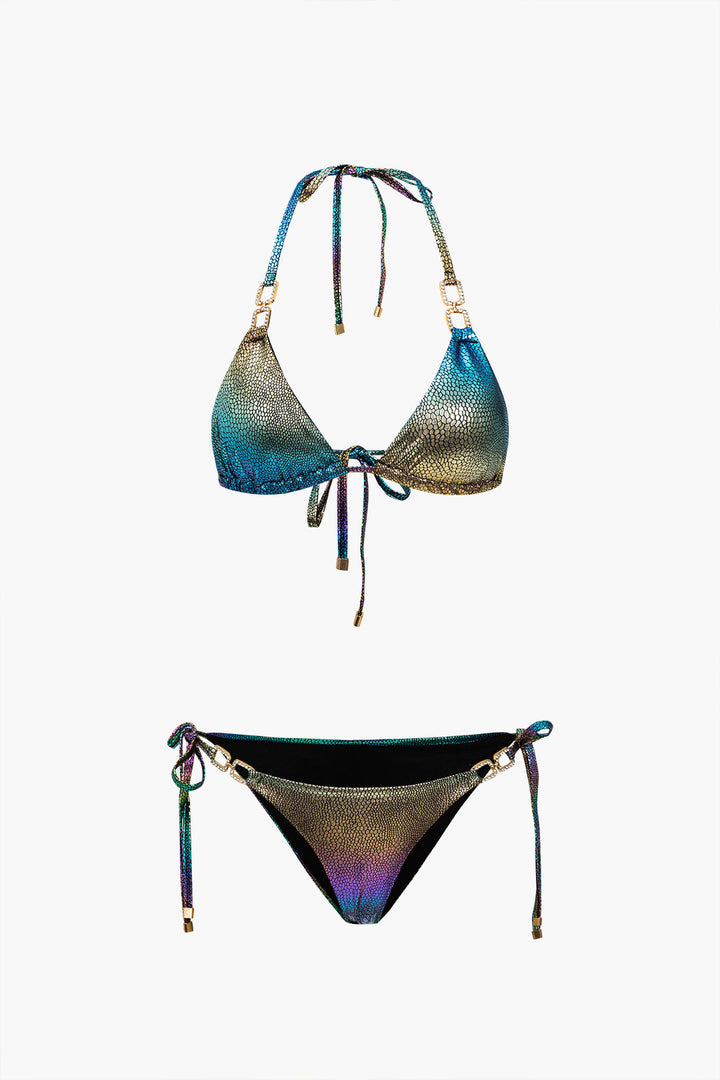 Ombre Taşlı Bağlamalı Sırtı Açık Bikini Takımı