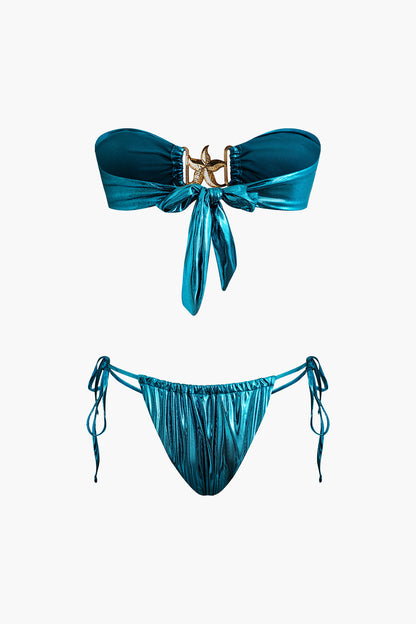 Yıldız Denizyıldızı Dekorlu Düğme Büzgülü Bikini Takımı