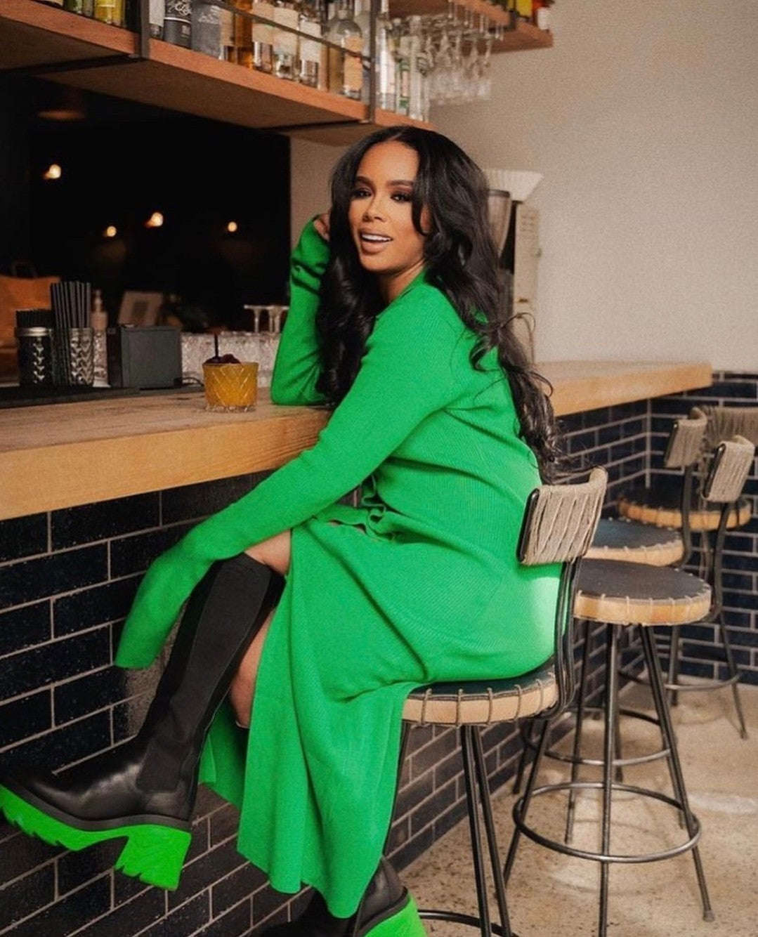 Kolları Nervürlü Düğmeli maksi Elbise