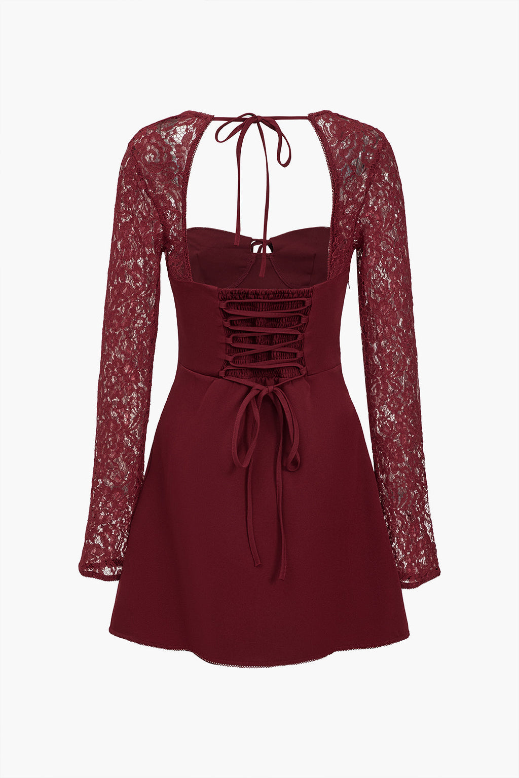 Dantel Patchwork Bağcıklı Mini Elbise
