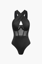 Sheer Mesh Patchwork Korse