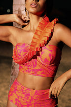 Yaprak Desenli Volanlı Büstiyer Bikini Takımı