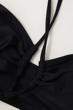 Karın Toparlayıcı Düz Renk Halter Yaka Bağlamalı Kesik Detaylı Tek Parça Mayo