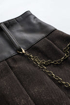 Suni Deri Kürk Detaylı Zincir Kemerli Pileli Etek