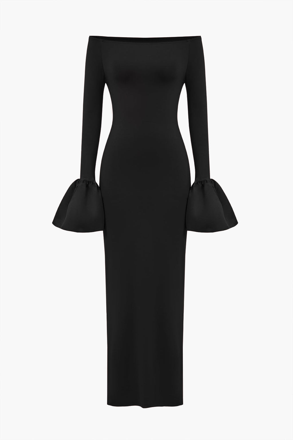 Katı Saten Düşük Omuz Yırtmaçlı maksi Elbise