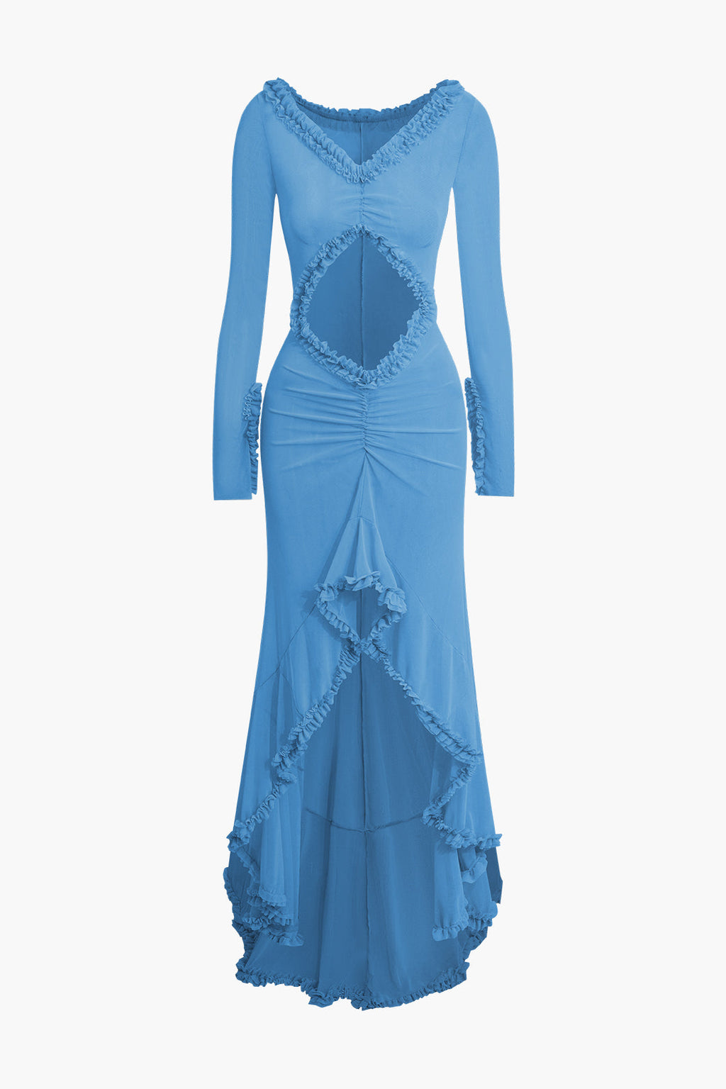 Fırfırlı Dantelli Kesilmiş maksi Elbise