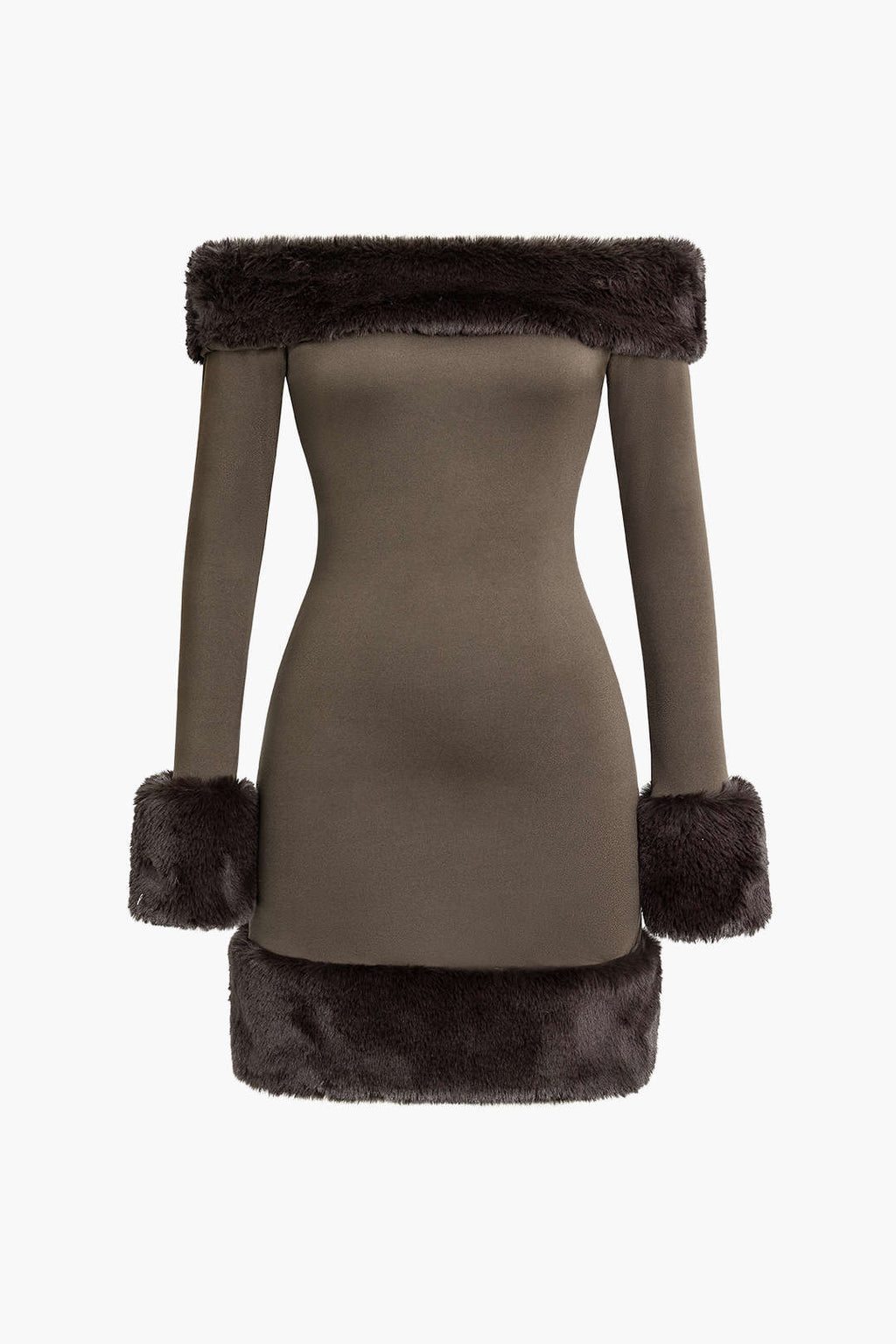 Kürk Detaylı Düşük Omuz Midi Elbise