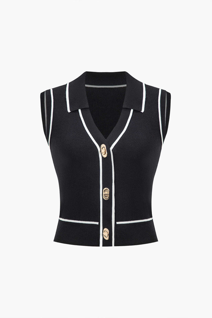 Örgü Renk Bloklu Düğmeli Yelek