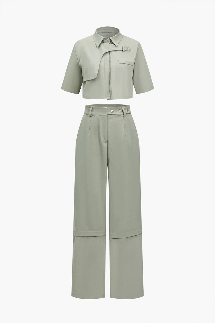 Maleta crop ceket ve Fermuar Detaylı Pantolon Takım