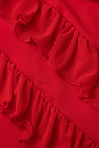 Fırfırlı Kare Yaka Yırtmaçlı Kolsuz maksi Elbise