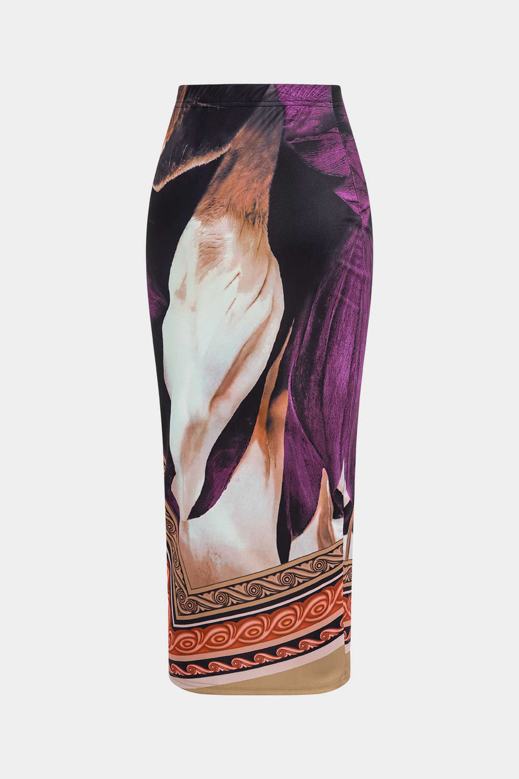 Soyut Çiçek Desenli Uzun Kollu Üst ve Midi Etek Takımı