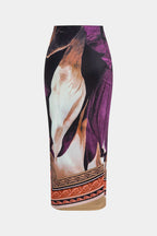 Soyut Çiçek Desenli Uzun Kollu Üst ve Midi Etek Takımı