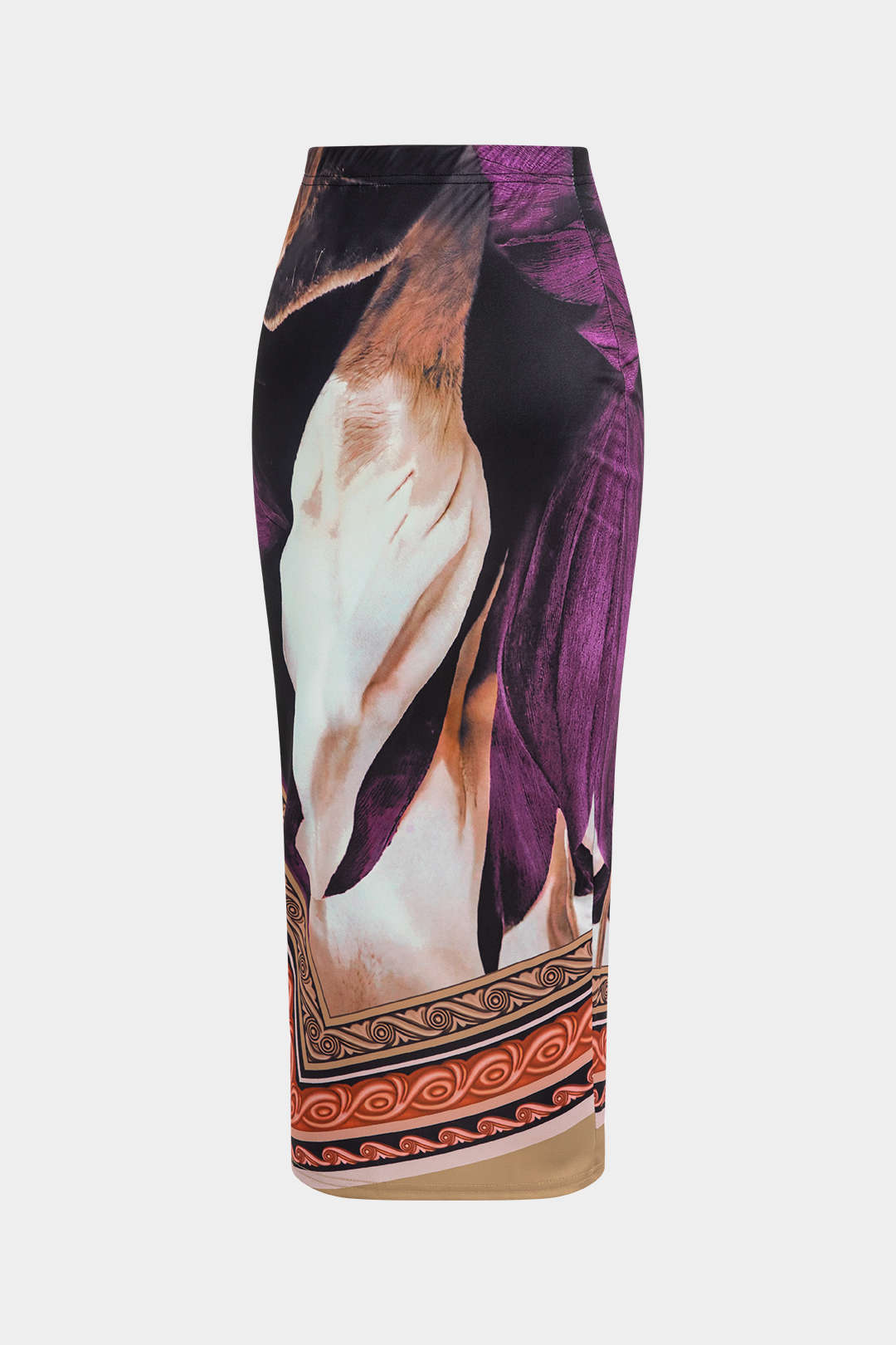 Soyut Çiçek Desenli Uzun Kollu Üst ve Midi Etek Takımı