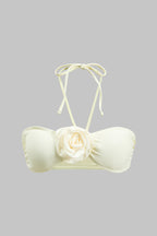 3D Çiçekli Büzgülü Bikini ve Mayo Eteği Pareo Takım