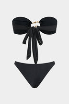 Metalik Büzgülü Bağlamalı Sırt Dekolteli Bikini Takımı