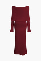 Düşük Omuz Açık Örgü maksi Elbise