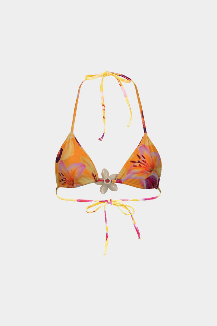 Çiçek Desenli 3D Çiçek Bağlamalı Bikini Üstü