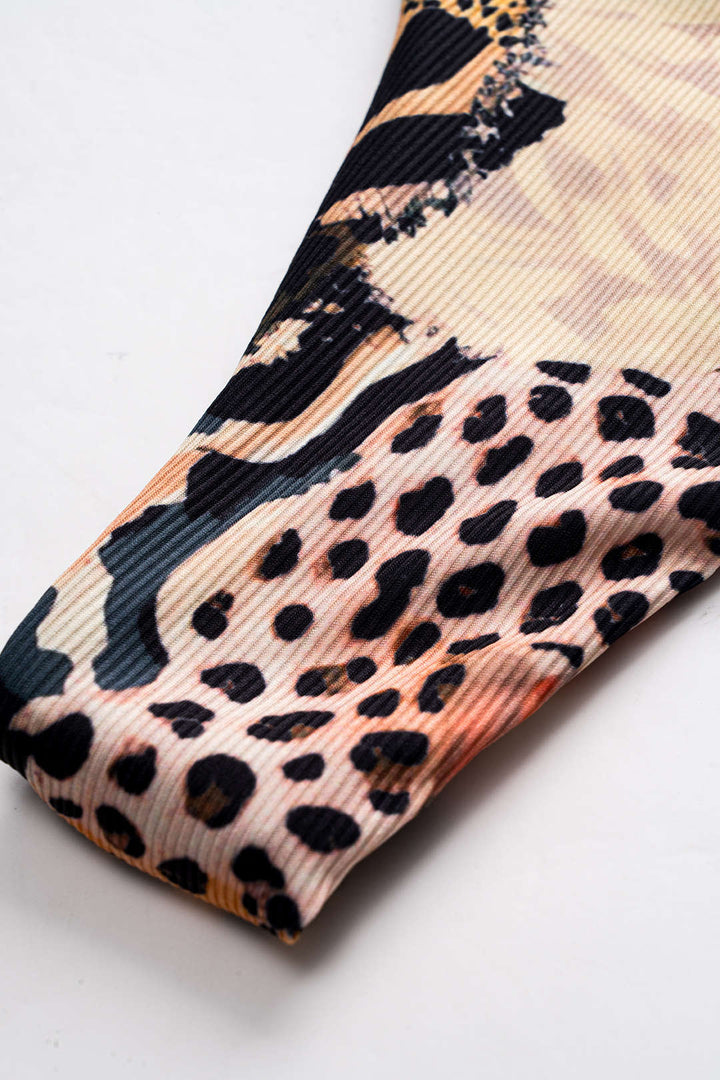 Leopar Desenli Bağcıklı Sırtı Açık Bikini Takımı