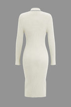 Temel Katı Çapraz Uzun Kollu Kazak Midi Elbise