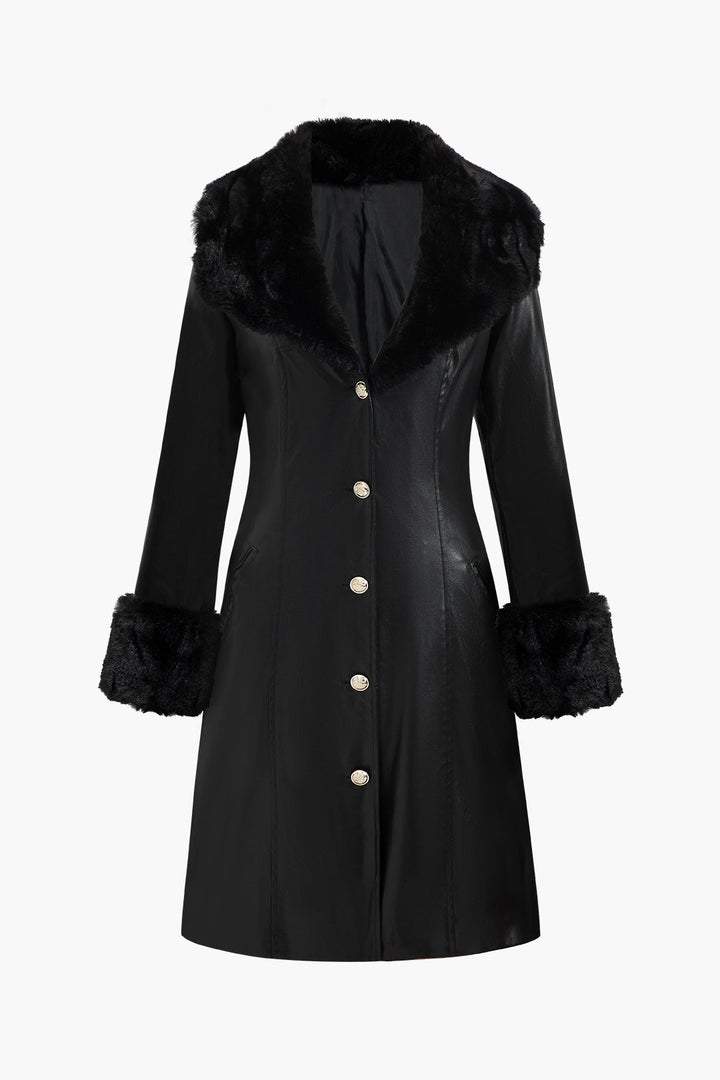 Deri Kürk Patchwork düğmeli Mont