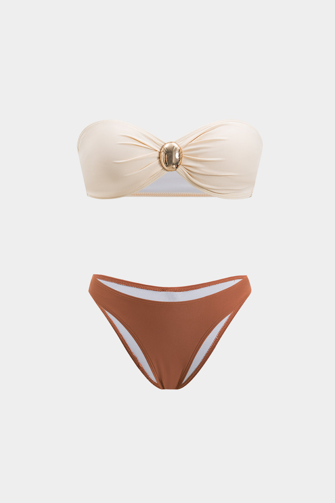 Metalik Büzgülü Sırt Dekolteli Bikini Takımı