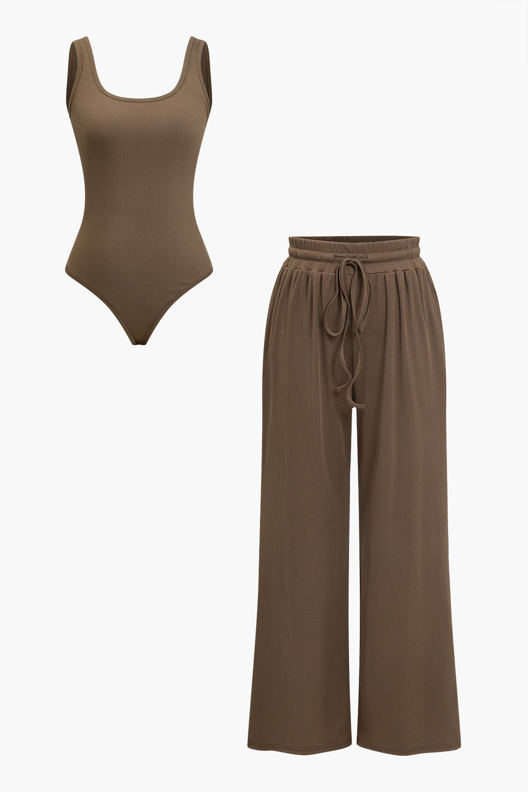 Coffee Solid Bodysuit Ve Pantolon Takımı