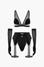 Şeffaf Lingerie Garter Seti ve Mesh Eldiven