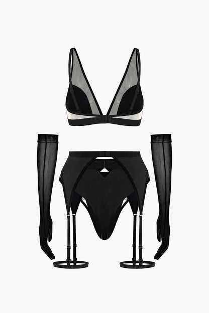 Şeffaf Lingerie Garter Seti ve Mesh Eldiven