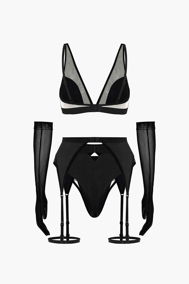 Şeffaf Lingerie Garter Seti ve Mesh Eldiven