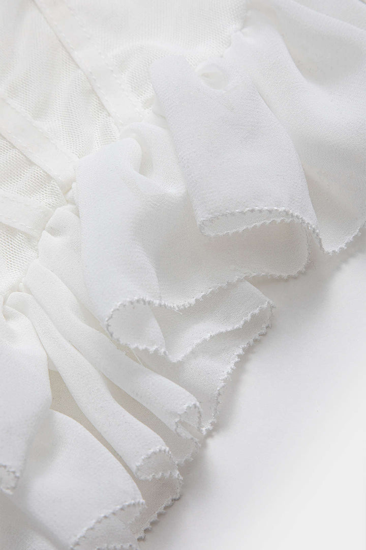 Şifon Saten Fırfırlı Korse Tüp Üst