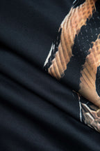 Yılan Desenli Uzun Kollu Yırtmaçlı maksi Elbise