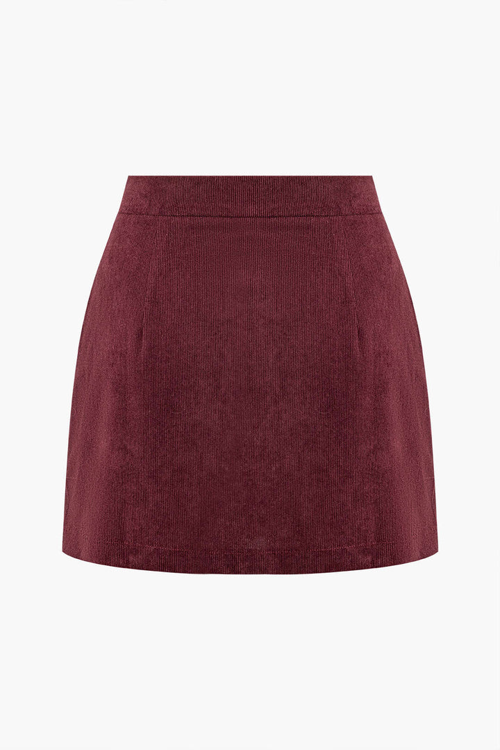 Fitilli Kadife Düğmeli Etek