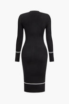 Düğmeli Örgü Bağlamalı Cep Kazak midi Elbise