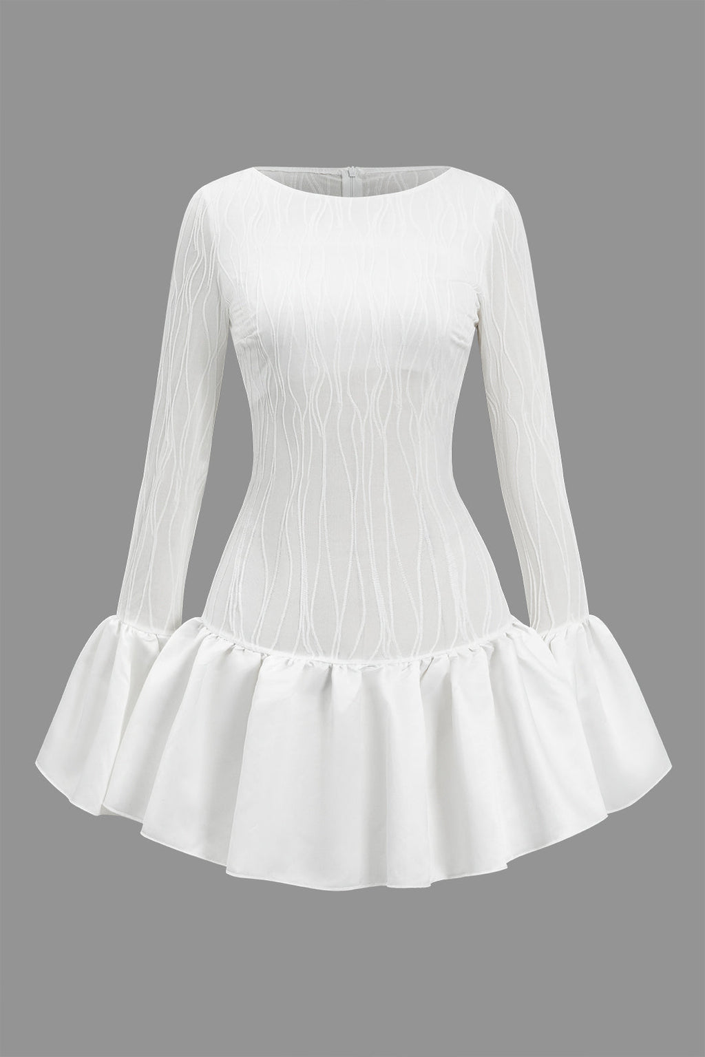 Dokulu Fırfırlı Uzun Kollu Mini Elbise