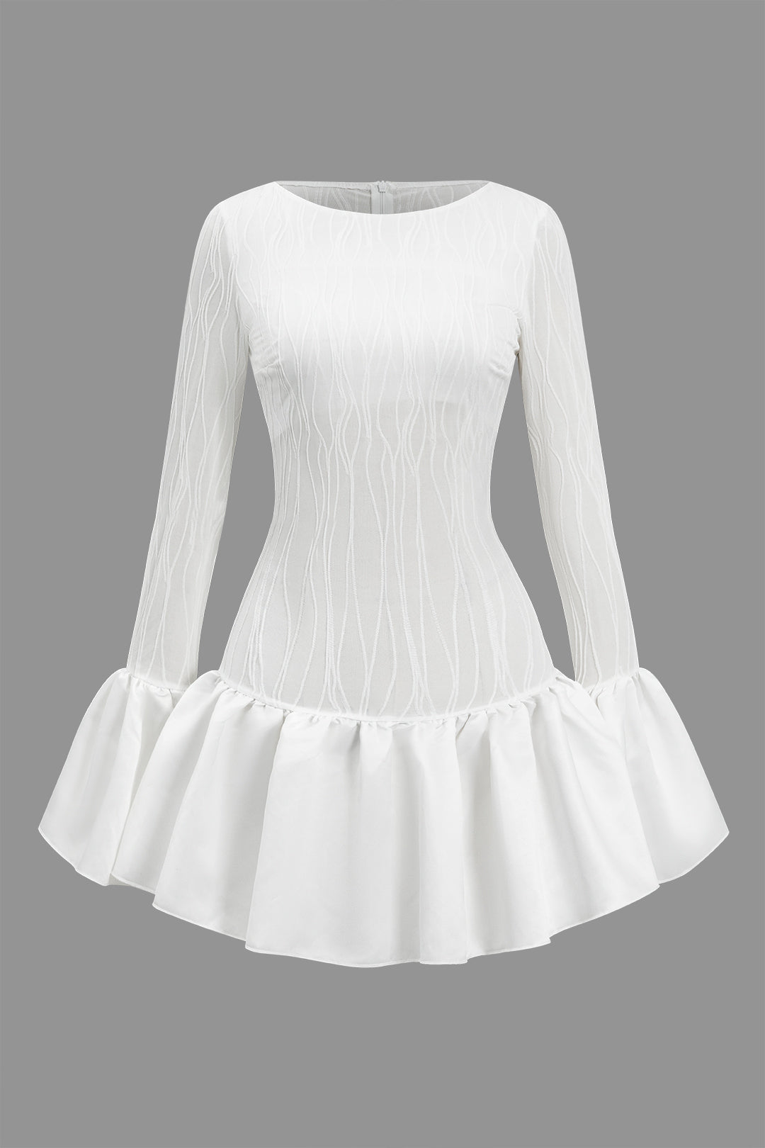 Dokulu Fırfırlı Uzun Kollu Mini Elbise